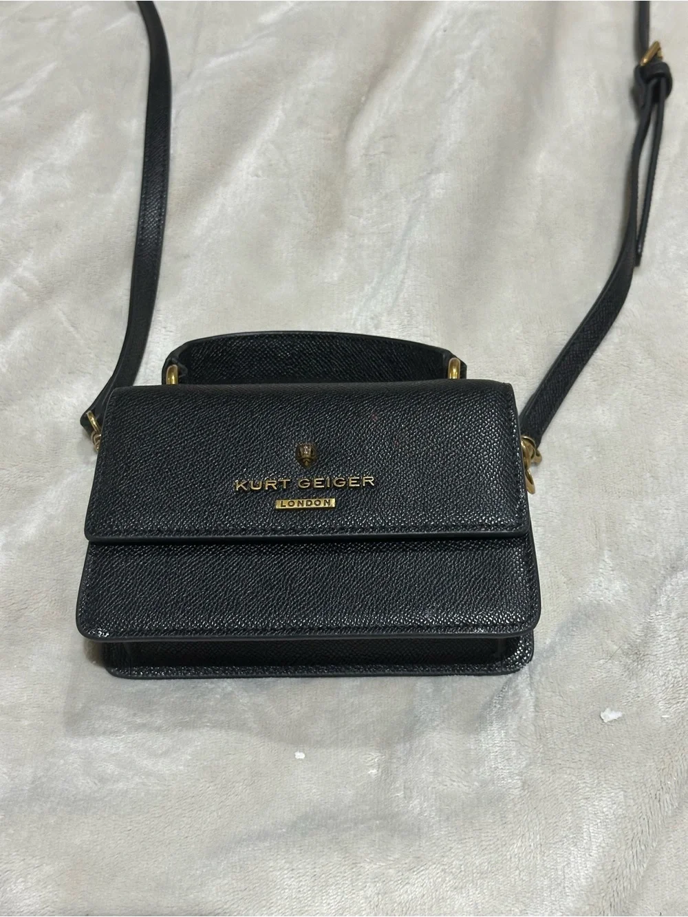 Kurt Geiger Black Pebbled Leather Crossbody with Gold Hardware